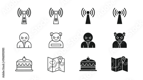 Various icons depicting technology, emotions, and special events in a grid layout
