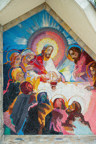 Mosaic of the Last Supper, the Fifth Luminous Mystery of the Rosary – Sanctuary of the Queen of Peace, Medjugorje, Bosnia and Herzegovina.