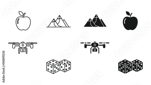 Contrasting visual styles of icons depicting everyday objects and technology