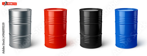 Vector realistic illustration of barrels of oil on a white background.