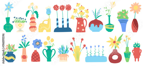 Vase Bouquet Collection Set Cartoon