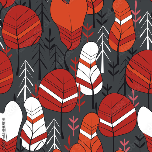 Seamless pattern with trees, plants. Color vector background. Spring, autumn tree for your design. Eco idea concept. Print design for wallpapers, fabric, textile.