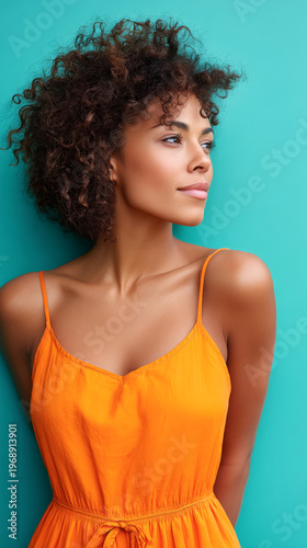 Beautiful woman embracing cultural diversity with stunning curly hair