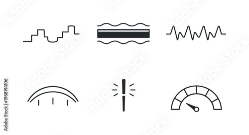 Line style icons of sleep-pattern health indicators: sleep cycle curve, deep-sleep band, REM wave, light-sleep arc, wake episode