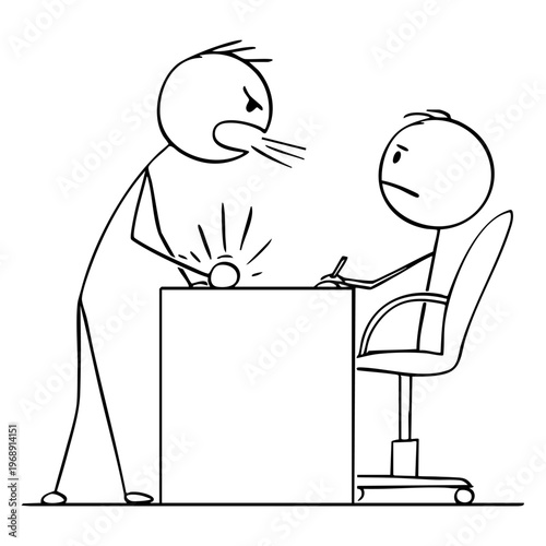 A cartoon illustration of an angry boss yelling at an employee