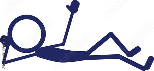 Simple blue stick figure character in a comfortable lying position with a raised hand.