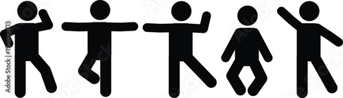Diverse set of abstract human stick figures demonstrating active and dynamic physical poses.