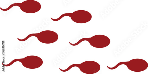Multiple red sperm cells swimming together depicting human fertilization, reproduction, and new life.
