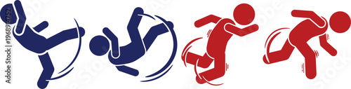 Dynamic stick figure icons illustrating human actions of slipping, falling, running, and sudden movement.