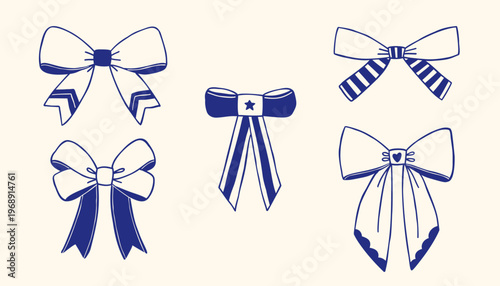 Set of Different Bows Hand Drawn Vector Icons Set Isolated.