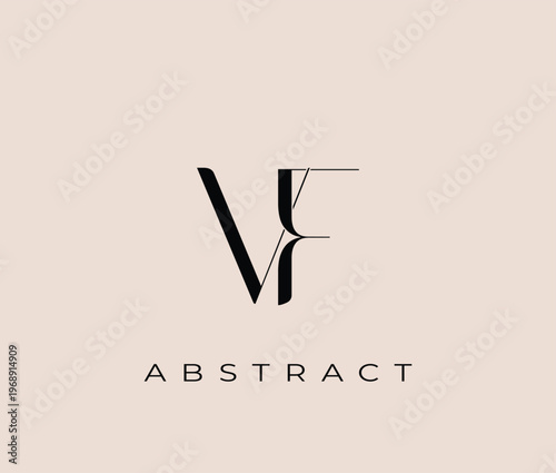 Abstract logo design with stylized letters and text on beige