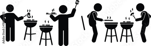 People cooking and serving delicious food on barbecue grills during an outdoor gathering