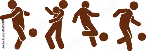 Set of brown stick figure icons depicting soccer players in action poses.