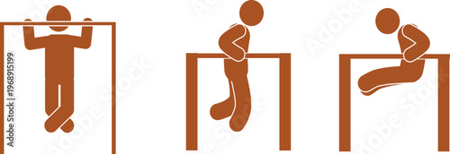 Stick figures showing different phases of pull-up and dip exercises for fitness.