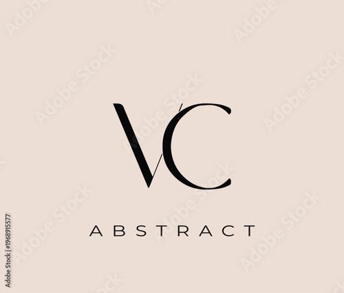 Abstract logo design with VC letters and text on beige