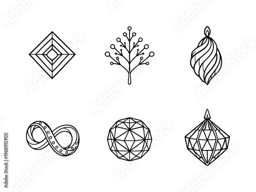 Collection of abstract geometric and organic line art icons on white background