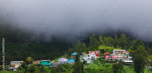 Canvas Print Scenic stormy landscape of Hellbourg village in Salazie Cirque, Reunion Island,
