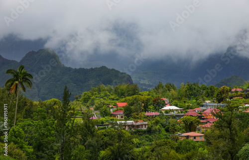 Cuadro en lienzo Scenic stormy landscape of Hellbourg village in Salazie Cirque, Reunion Island,