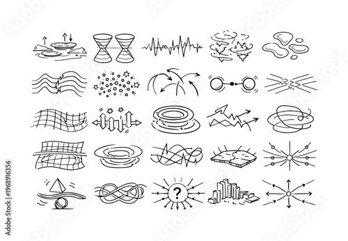 Line vector icons of broken natural constants in simulation: variable-gravity fields, inconsistent light cones, temporal jitter