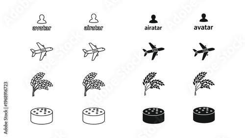 Symbolic representations of travel, nature, and smart devices in four variations