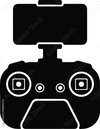 Silhouette drone remote controller with smartphone device for aerial footage design vector