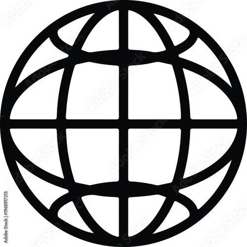 Silhouette simple globe icon showing earth latitude and longitude grid design vector