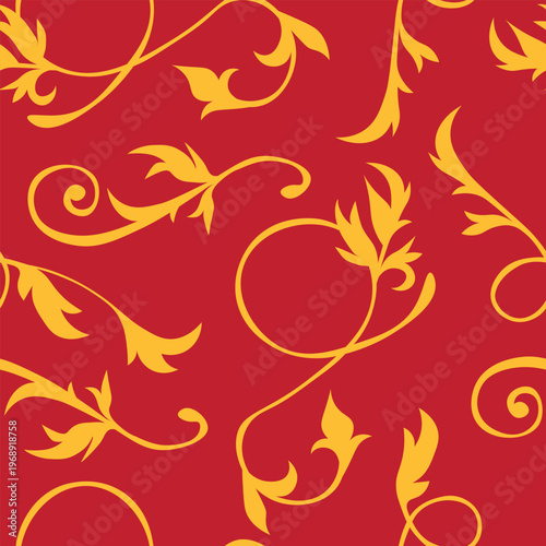 Elegant seamless pattern with drawn ethnic golden elements. Vintage geometric floral symbols on greeting background. Damask graphic ornamental for wedding invitation, cards, wallpapers, packaging.