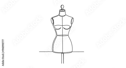 Female Dress Form Continuous Line Art Isolated on White Background