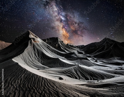 Milky Way Over Desert Landscape – Stunning Night Sky and Galaxy Background Photography
