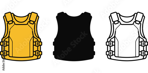 A collection of bulletproof vests in different colors and designs for protection and safety