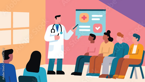 Illustration Of Doctor Educating Community Vector Design Template