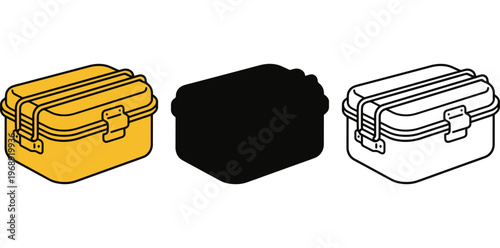 A set of colorful lunchboxes in different styles and colors for various uses