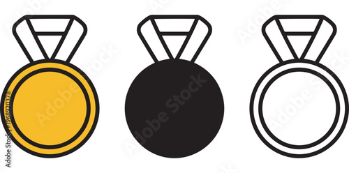 A graphic illustration of three medals with different colored circles