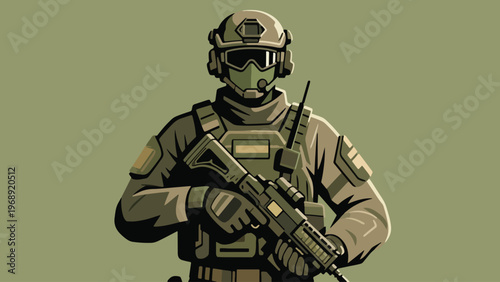 Illustration Of Elite Soldier With Tactical Gear Vector Design Template