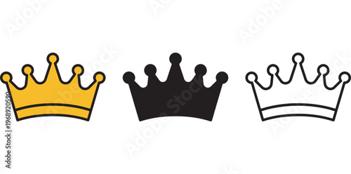 Three crowns in different colors and styles on a white background