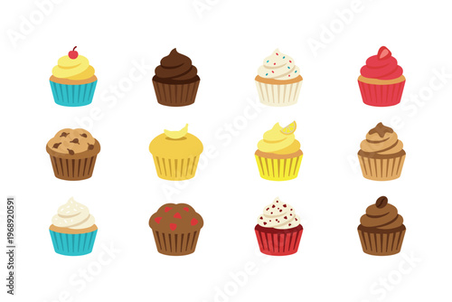 Mini cupcakes and muffins including bite size cupcake, mini chocolate cupcake, mini vanilla cupcake, mini strawberry cupcake, mini