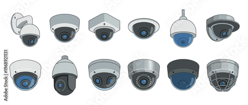 Security cameras collection featuring various dome-style surveillance devices for modern safety and monitoring systems.