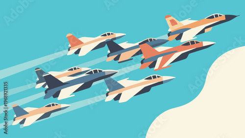 Illustration Of Fighter Jet Flying Formation Vector Design Template