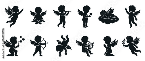 Collection of cute cherubs and cupids in various poses, representing love, innocence, and heavenly themes.