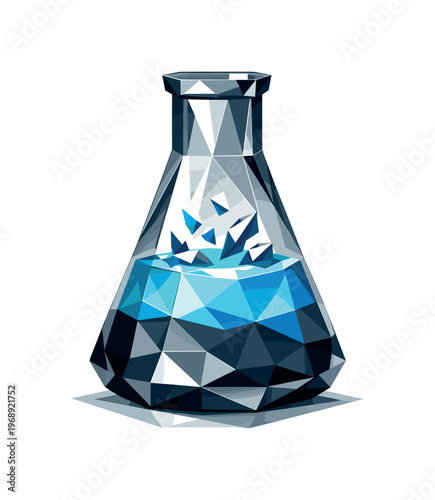 Low-poly vector illustration focused on lab explosion safe showing the setup moment before the reaction, geometric laboratory