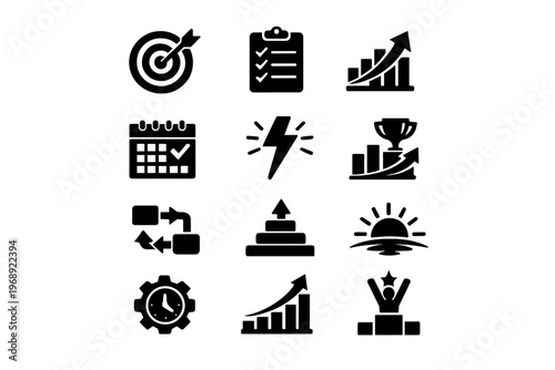Goal vector lightning set new growth simple icon black planning generation checklist