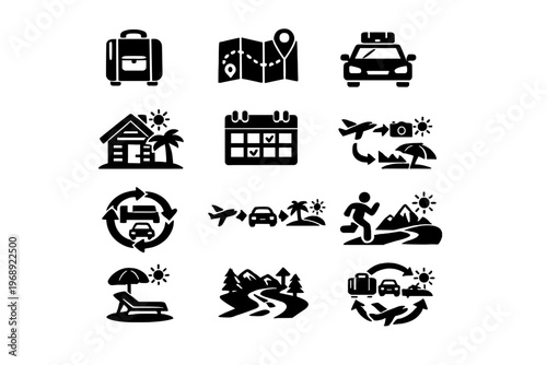 Icons getaway diagram generation simple relaxation symbol depicting image vector trip icon