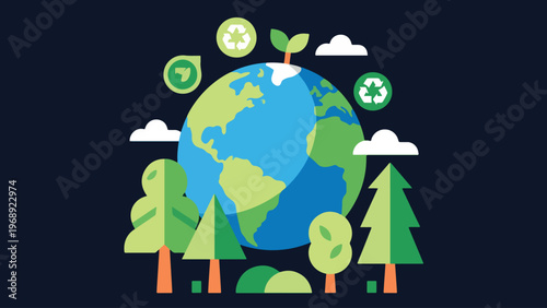 Illustration Of Globe With Trees And Eco Icons Vector Design Template
