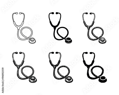 Classic stethoscope medical device with dual eartips and diaphragm used in healthcare settings | Create ONE image containing