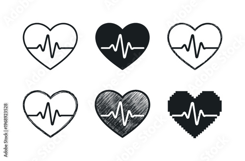 Heart shape with central pulse line waveform symbolizing cardiac rhythm health monitoring and medical care | Create ONE image