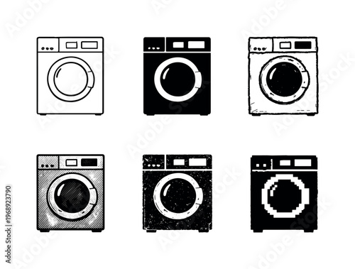 Modern laundry washing machine appliance with digital display and round door window, intended for everyday clothing care | Create