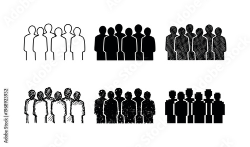 Team of people silhouettes with aligned shoulders and varied heights, illustrating collaboration and unity | Create ONE image