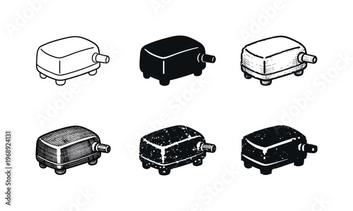 Small aquarium air pump with tube outlet, used to circulate oxygen into water for fish health | Create ONE image containing