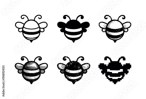 Striped bee with rounded body, small wings, and antennae, flying pollinator insect known for producing honey | Create ONE image