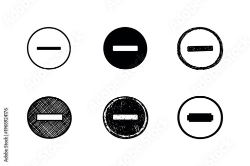 Minus Sign Variations. Bold minus sign centered inside a clean circular border, universal symbol of subtraction, removal, or